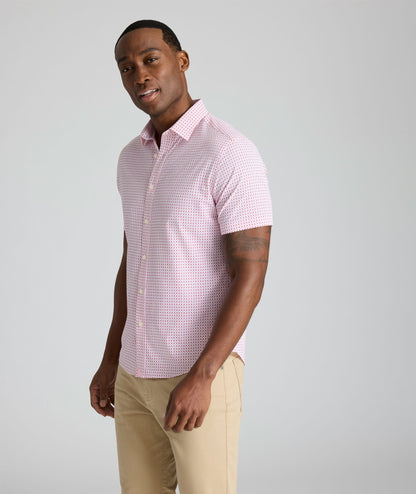UNTUCKit Performance Short-Sleeve Ireton Shirt Pink Geo Print | Ireton