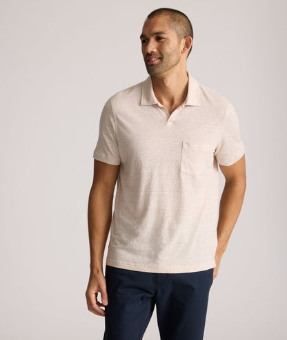 UNTUCKit Cotton-Linen Johnny Collar Polo Tan