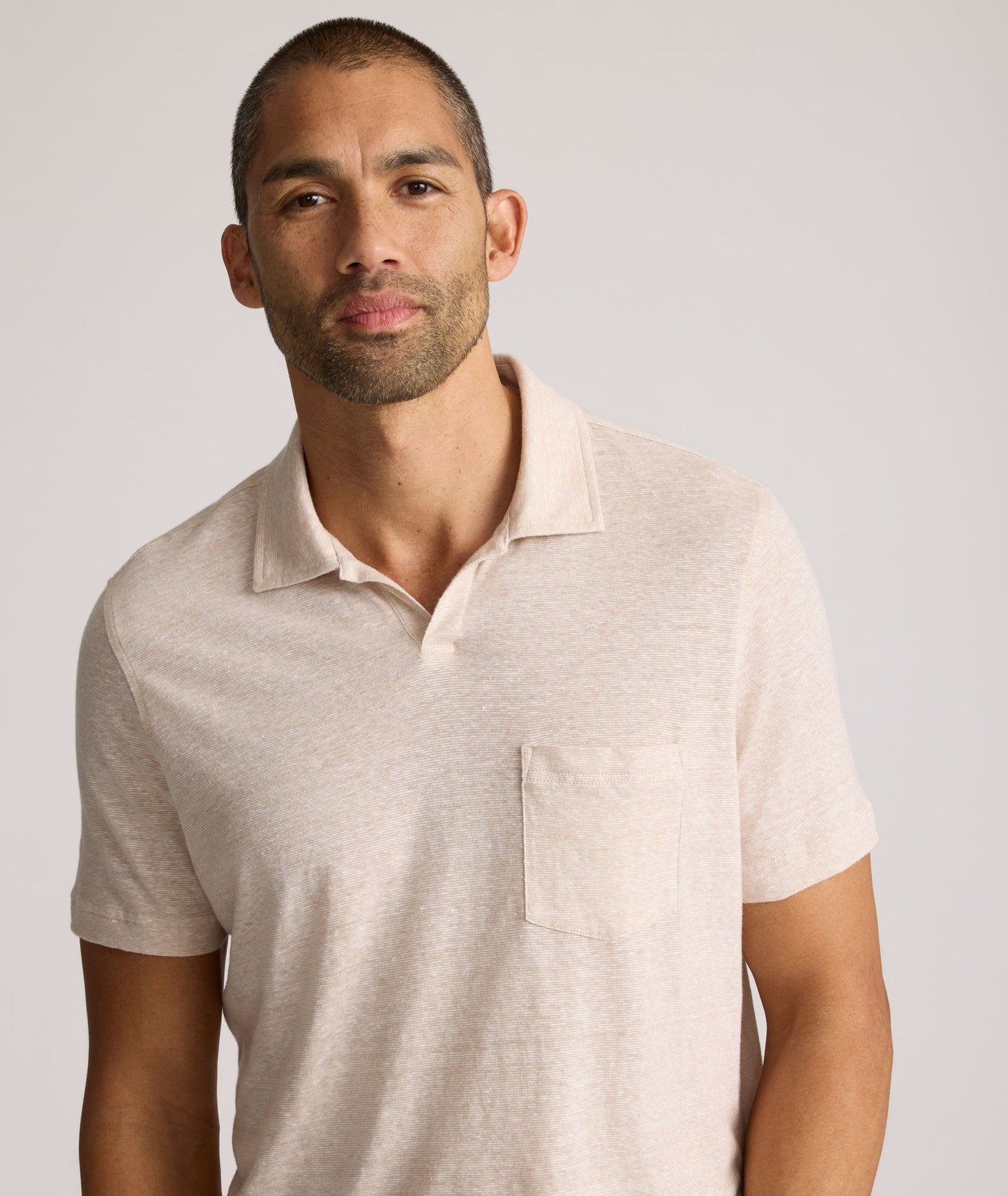 UNTUCKit Cotton-Linen Johnny Collar Polo Tan