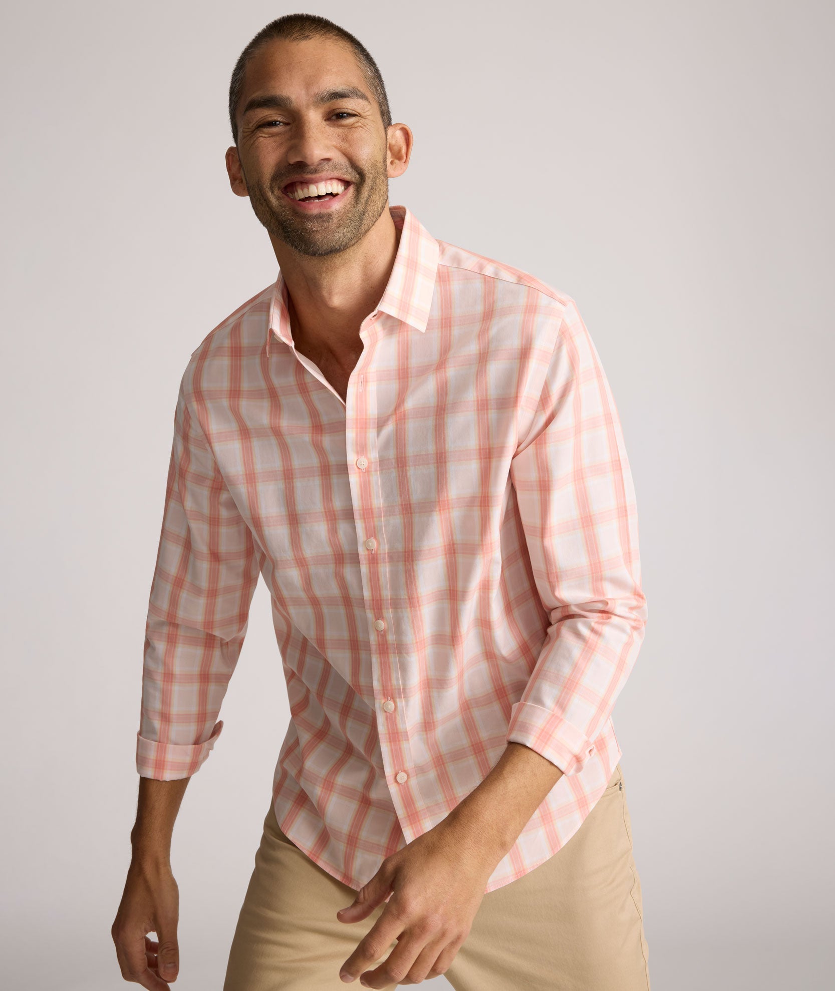 UNTUCKit Wrinkle-Free Ravenswood Shirt Orange & Pink Plaid