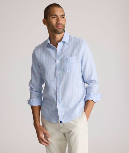 UNTUCKit Wrinkle-Resistant Linen Boyd Shirt Light Blue Stripe