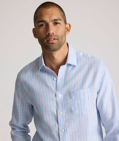 UNTUCKit Wrinkle-Resistant Linen Boyd Shirt Light Blue Stripe