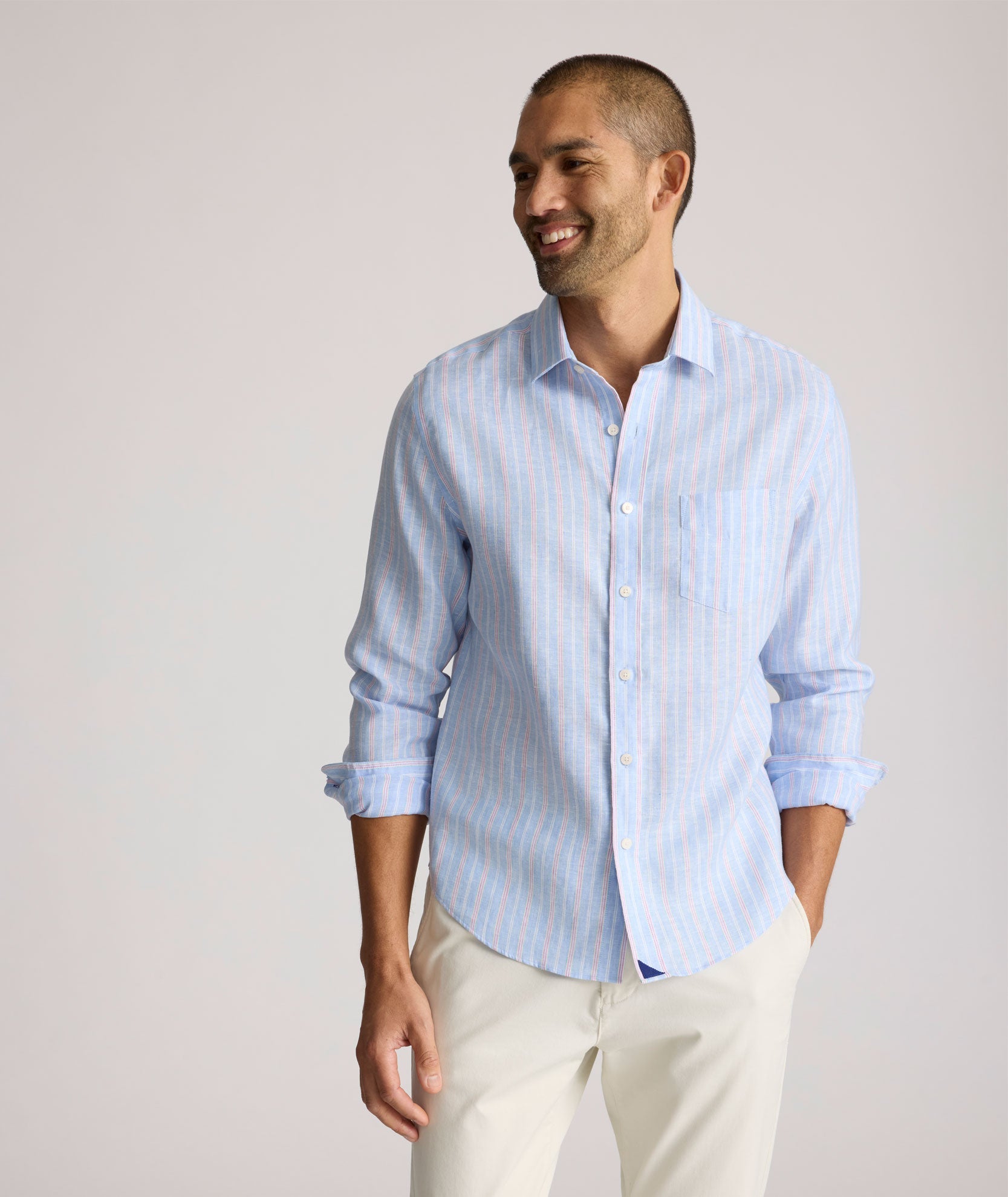 UNTUCKit Wrinkle-Resistant Linen Boyd Shirt Light Blue Stripe