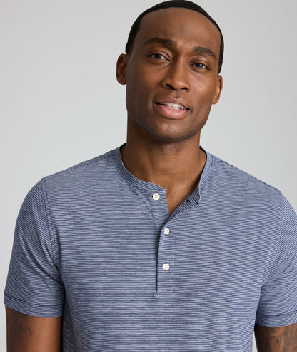 UNTUCKit Jersey Slub Short-Sleeve Henley Navy Stripe