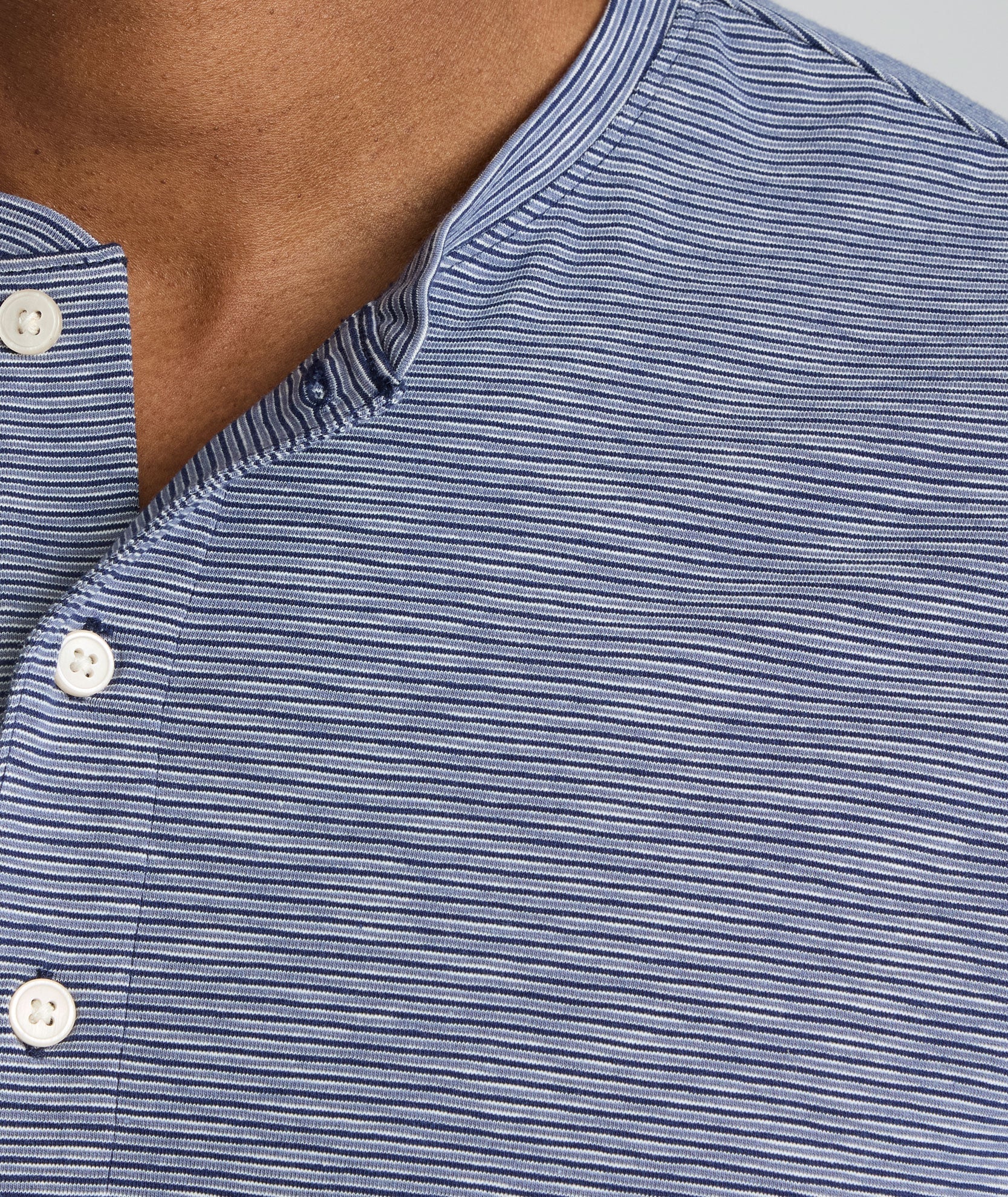 UNTUCKit Jersey Slub Short-Sleeve Henley Navy Stripe
