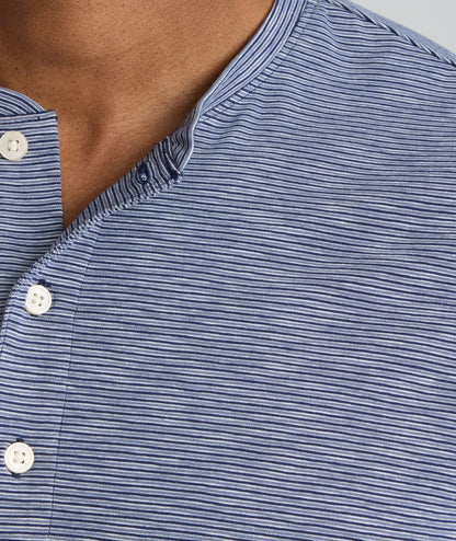 UNTUCKit Jersey Slub Short-Sleeve Henley Navy Stripe