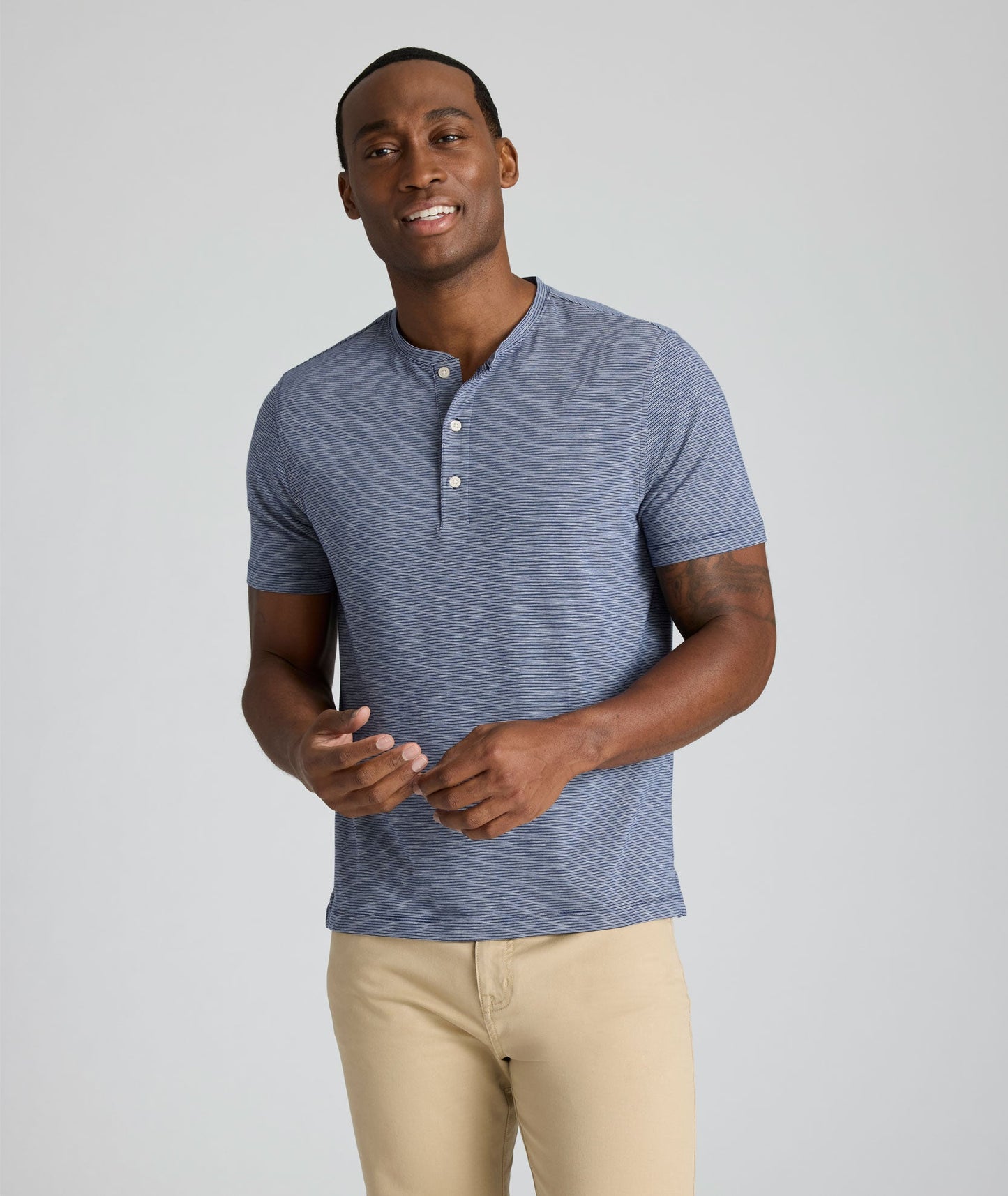 UNTUCKit Jersey Slub Short-Sleeve Henley Navy Stripe