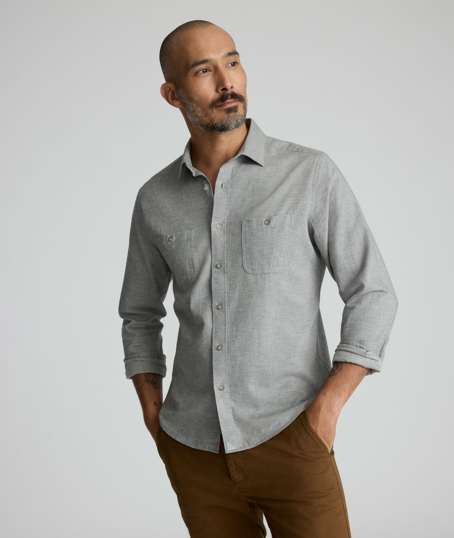 UNTUCKit Flannel Hemsworth Shirt Light Gray