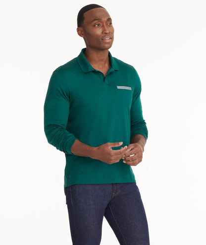 UNTUCKit Wrinkle-Free Long-Sleeve Damaschino Polo Cyan Green With Contrast Pocket
