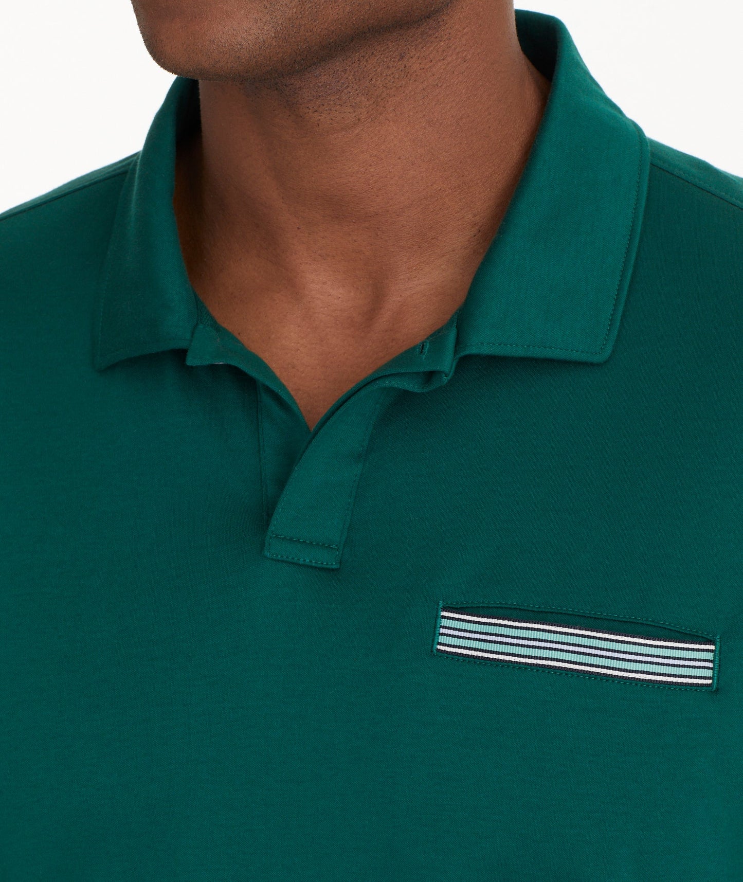 UNTUCKit Wrinkle-Free Long-Sleeve Damaschino Polo Cyan Green With Contrast Pocket