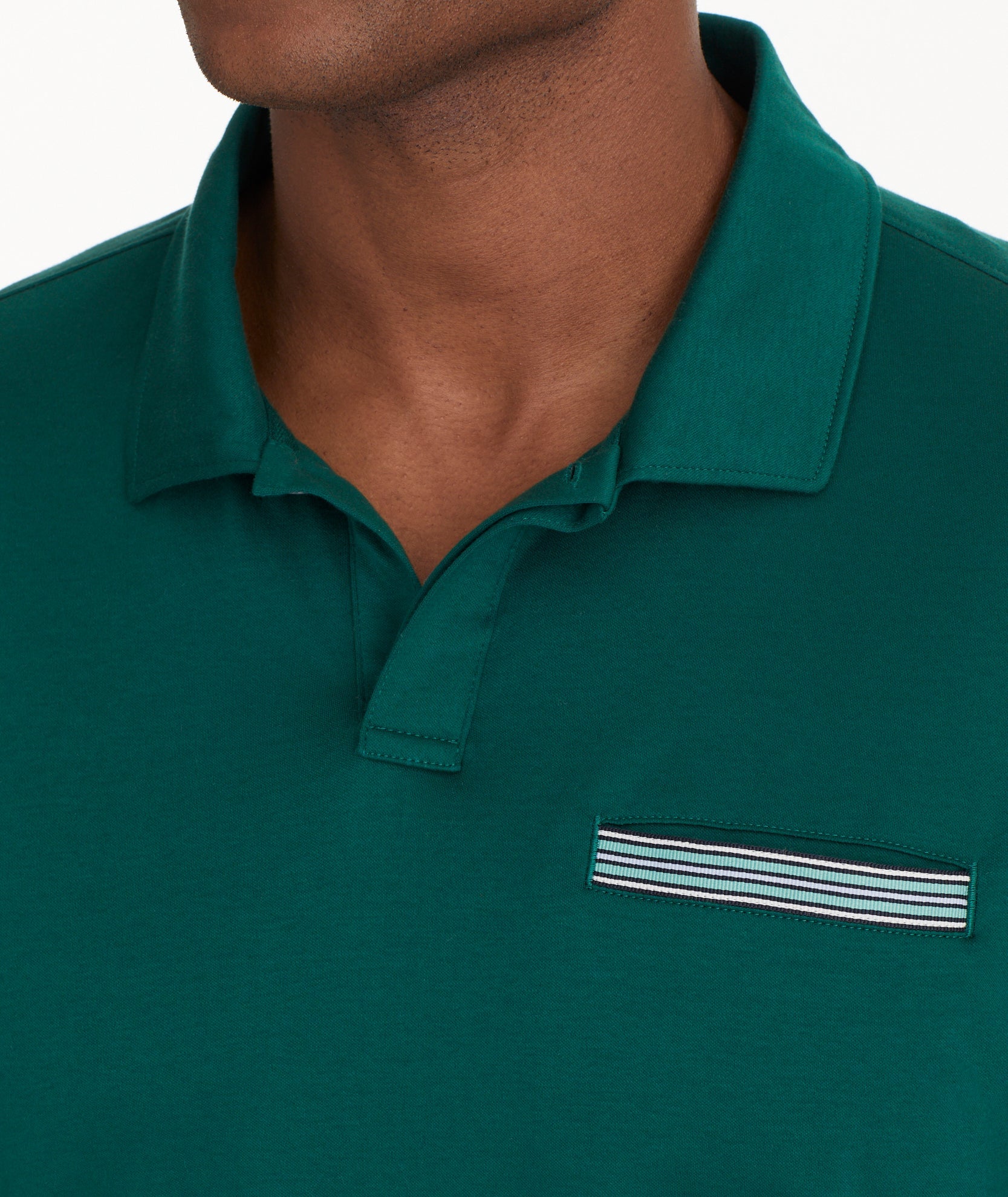 UNTUCKit Wrinkle-Free Long-Sleeve Damaschino Polo Cyan Green With Contrast Pocket