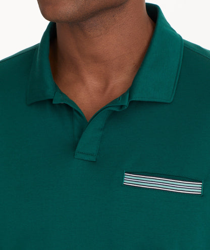 UNTUCKit Wrinkle-Free Long-Sleeve Damaschino Polo Cyan Green With Contrast Pocket
