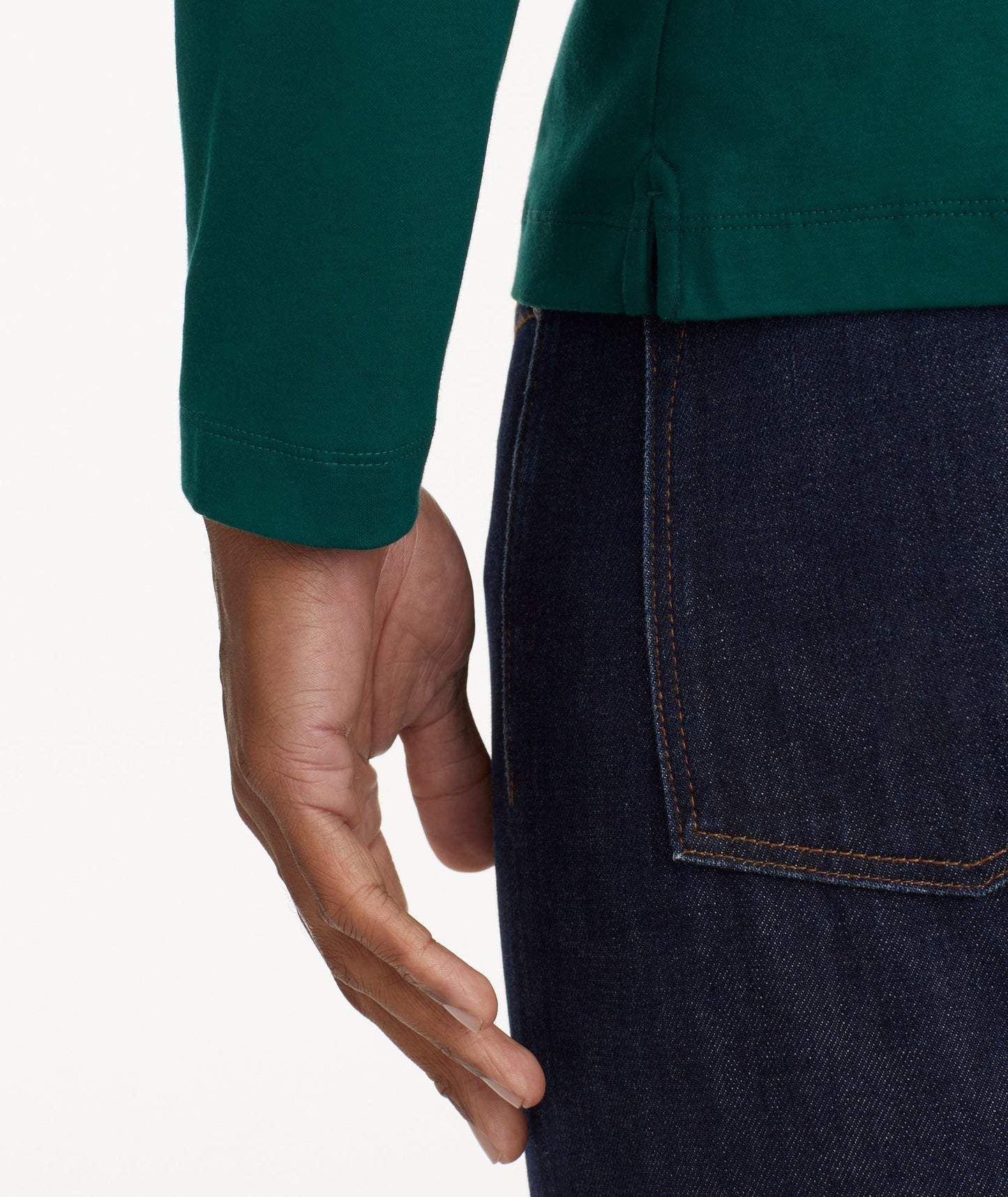 UNTUCKit Wrinkle-Free Long-Sleeve Damaschino Polo Cyan Green With Contrast Pocket