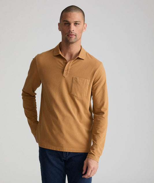 UNTUCKit Garment-Dyed Long-Sleeve Polo Light Brown