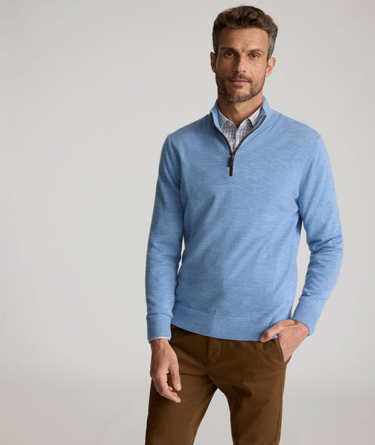 UNTUCKit Merino Wool Quarter-Zip Sweater Light Blue