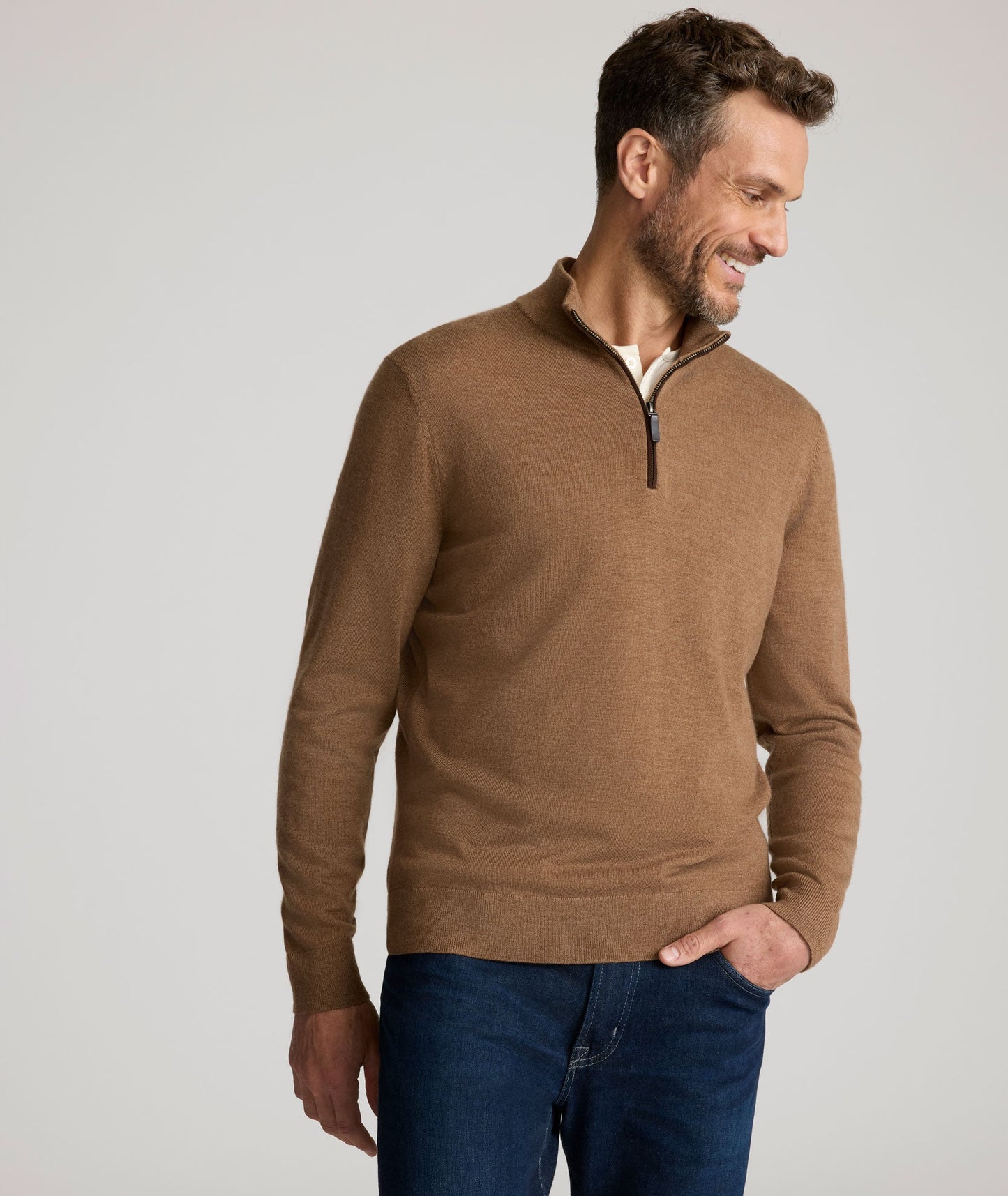 UNTUCKit Merino Wool Quarter-Zip Sweater Caramel