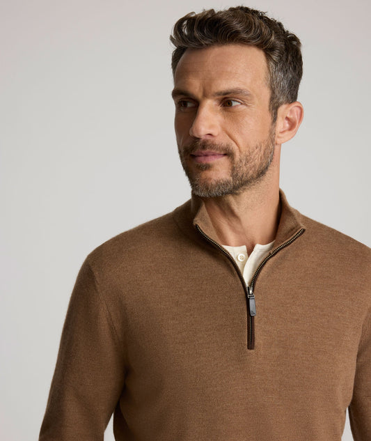 UNTUCKit Merino Wool Quarter-Zip Sweater Caramel