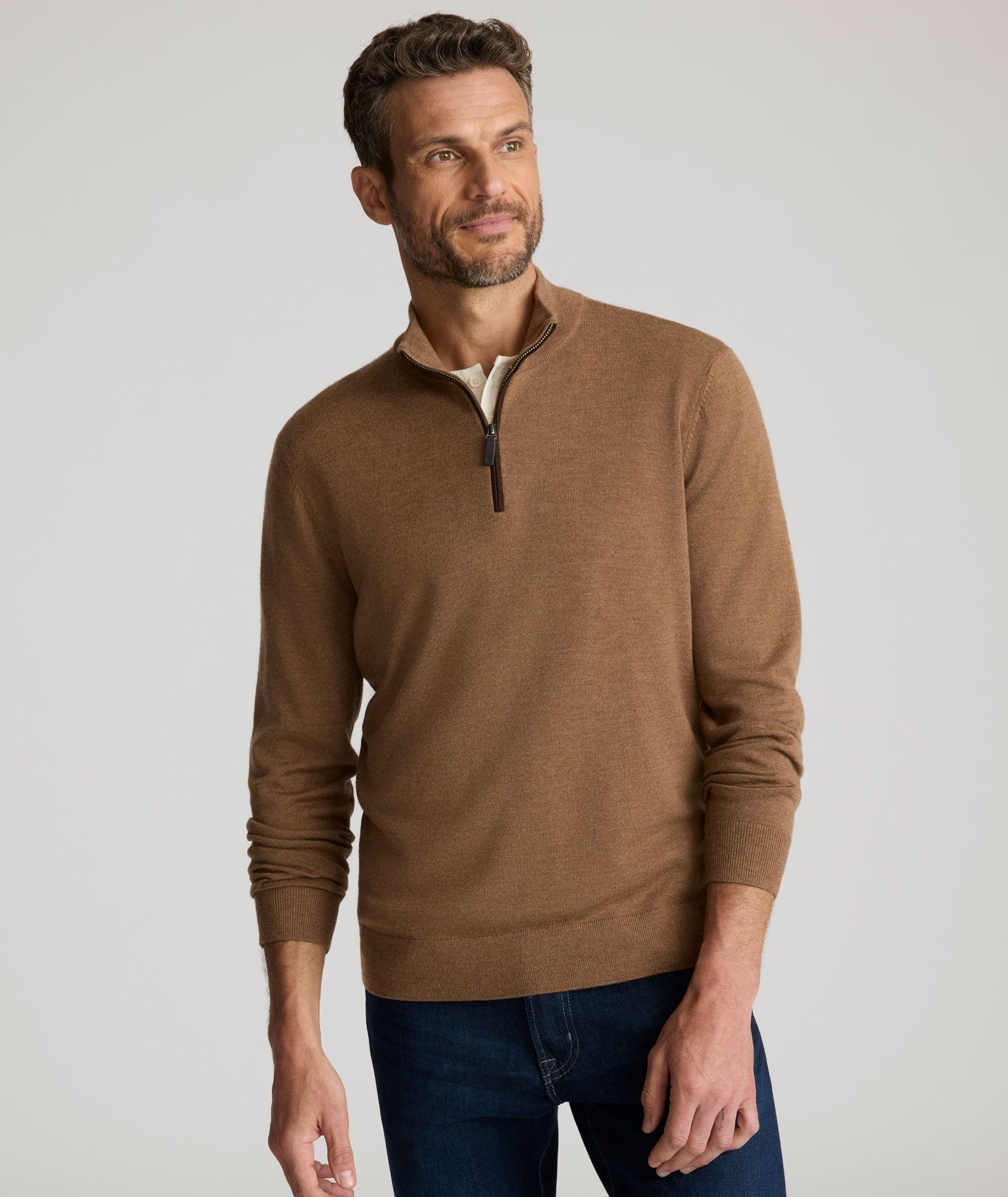 UNTUCKit Merino Wool Quarter-Zip Sweater Caramel
