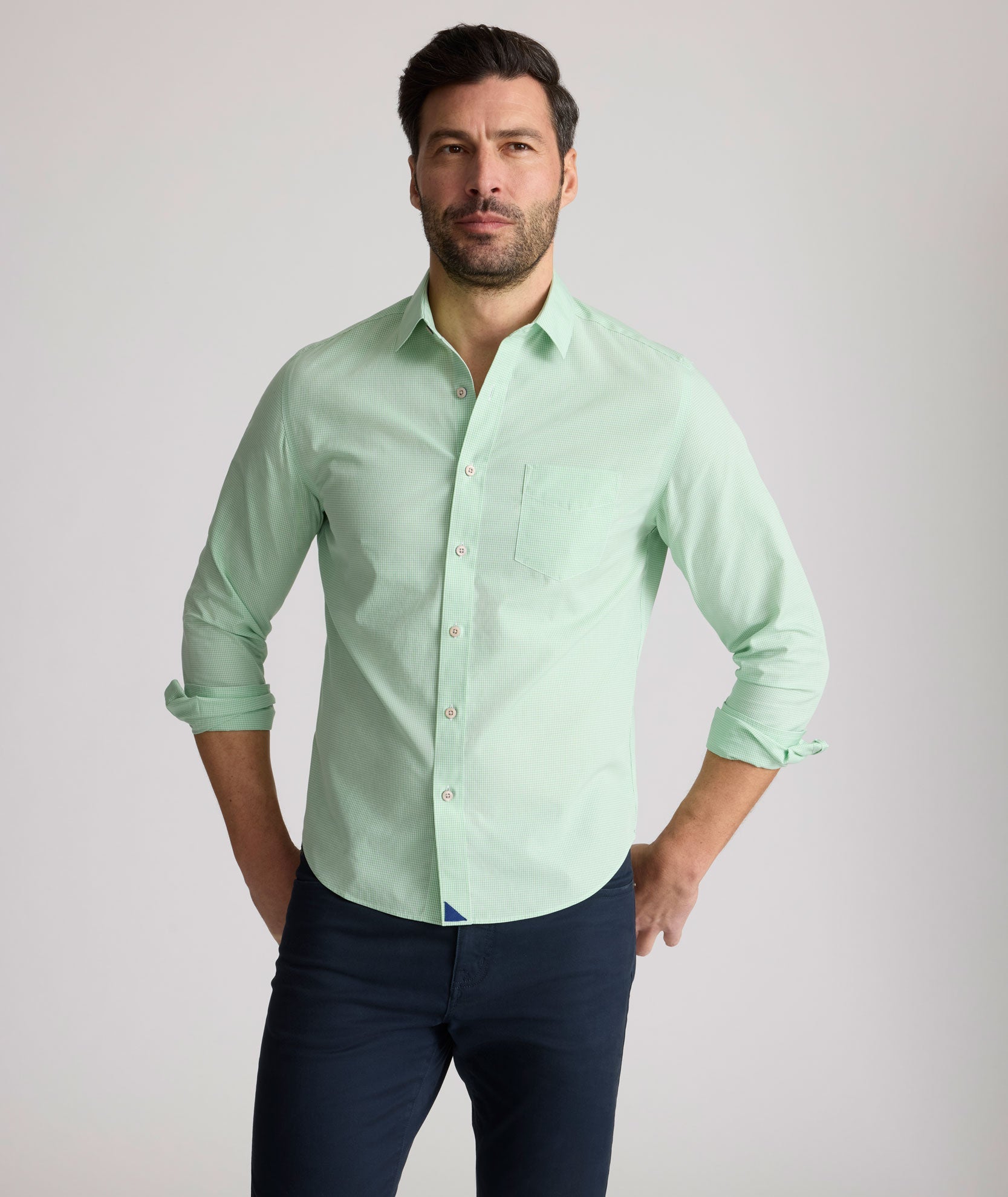UNTUCKit Wrinkle-Free Kelly Shirt Green Microgingham