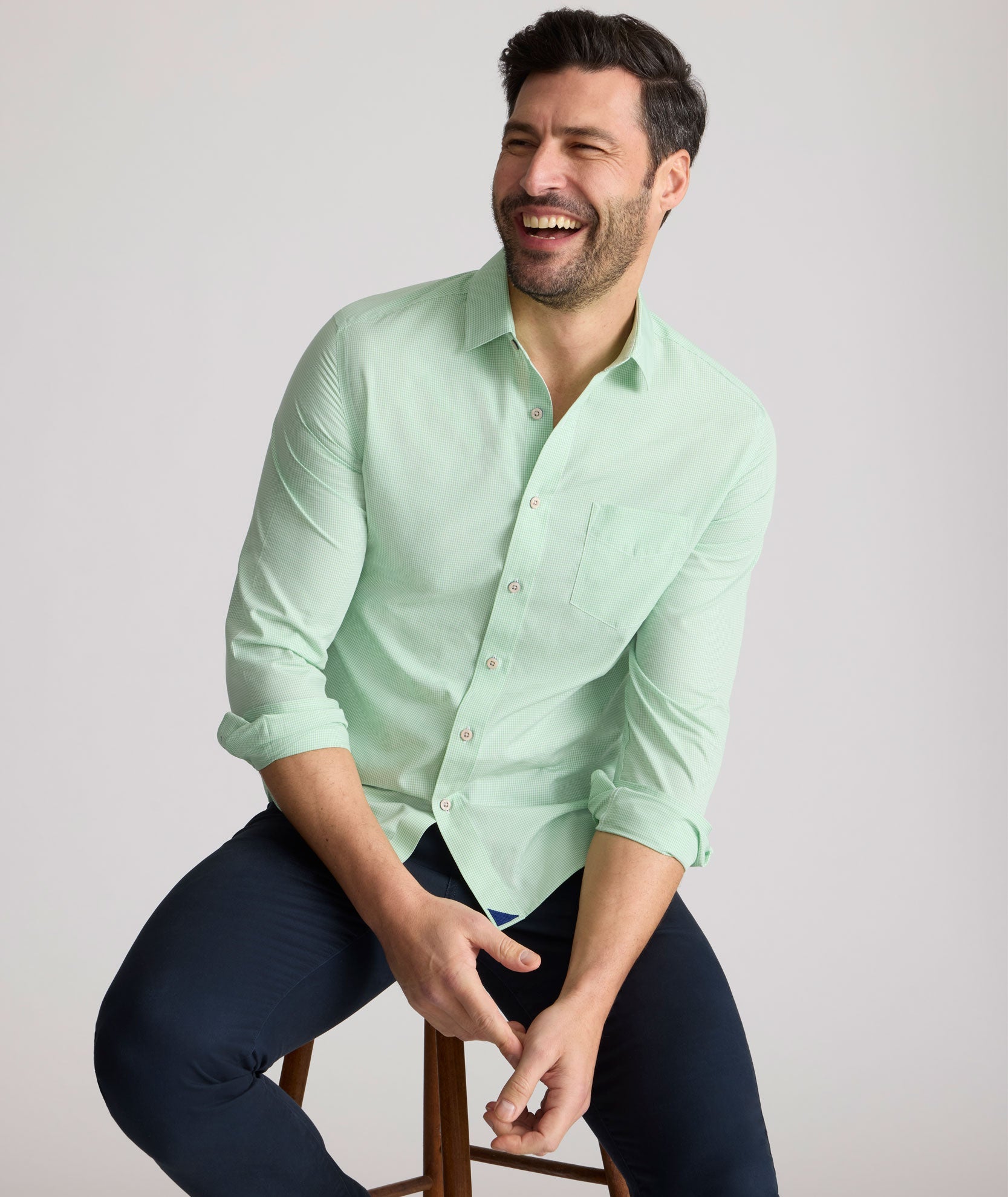 UNTUCKit Wrinkle-Free Kelly Shirt Green Microgingham